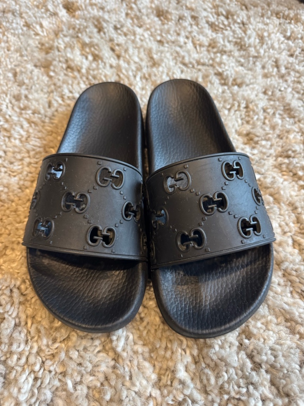 Gucci Black GG Embossed Rubber Slide Sandals